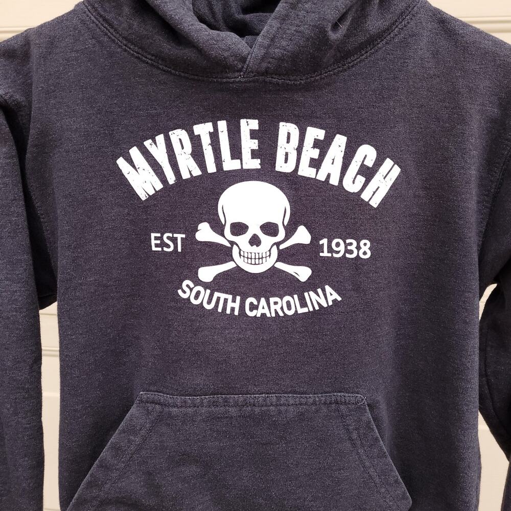 Rag Wear USA Pullover Hoodie Black Myrtle Beach Skull Crossbones Kangaroo sz Lg